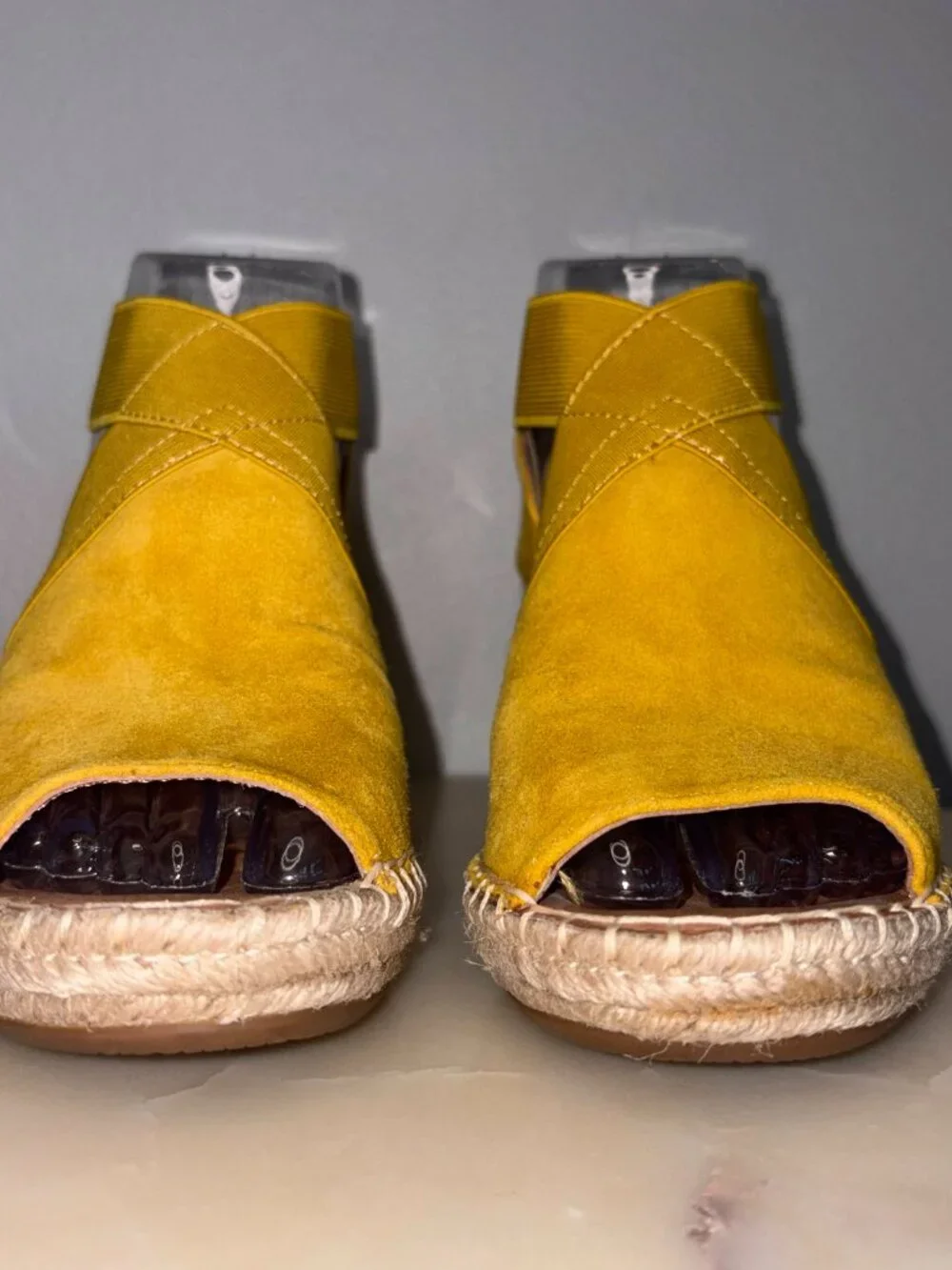 Mustard Yellow Leather Espadrilles Wedge Summer Sandals - LIKE NEW
